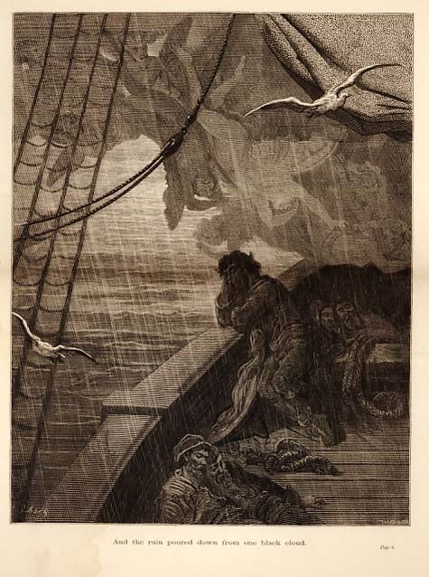 Item #21094 "And the rain poured down from one black cloud." - Original Plate with Engraving from The Rime of the Ancient Mariner. Gustave Doré.