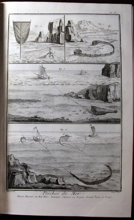 Item #22377 Pêches, pêches de mer, pêches de rivieres. Fabrique des filets, &c. Denis Diderot, eds Jean-Baptiste le Rond d'Alembert.
