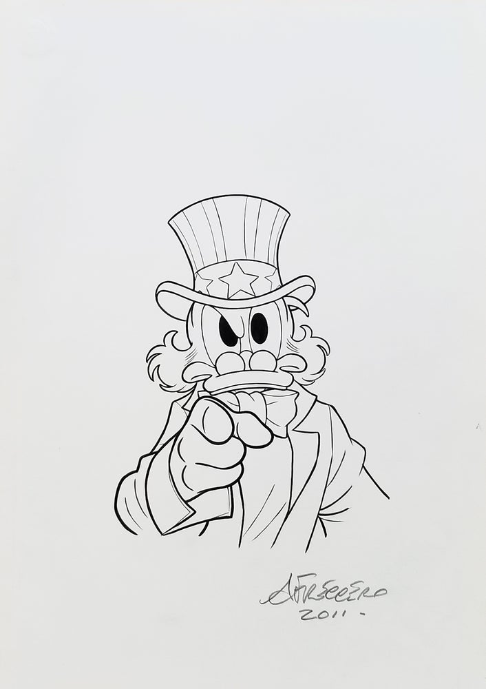Item #22630 Andrea Freccero Lustiges Taschenbuch Enten-Edition #30: Der Boss von Entenhausen Original Cover Art Featuring Uncle Scrooge as Uncle Sam. Andrea Freccero.