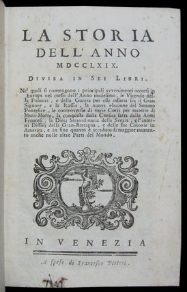 Item #24036 La storia dell'anno 1769. Divisa in sei libri. [bound with] La storia dell'anno 1770....
