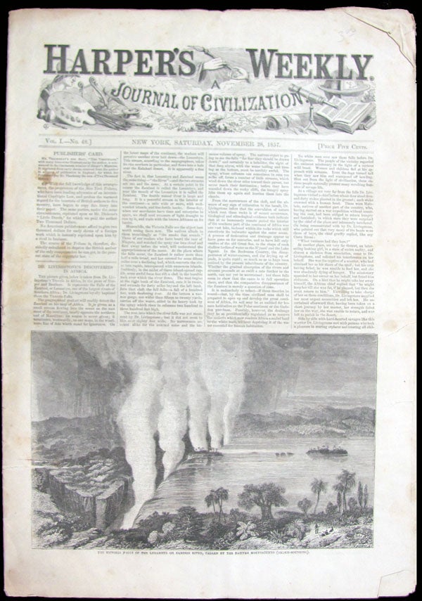 Item #24736 Harper's Weekly. November 28, 1857. Theodore Sedgwick, ed., Charles Dickens, Wilkie Collins.