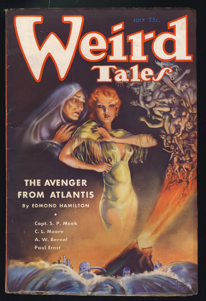 Item #28237 The Avengers from Atlantis in Weird Tales July 1935. Edmond Hamilton.