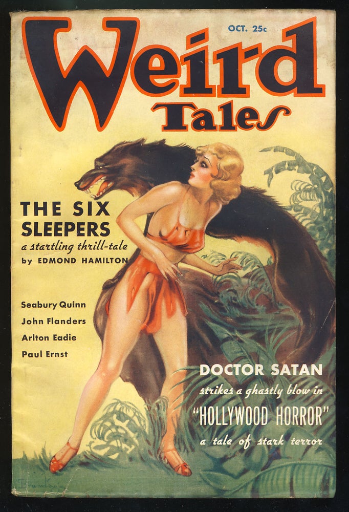 Item #28239 The Six Sleepers in Weird Tales October 1935. Edmond Hamilton.