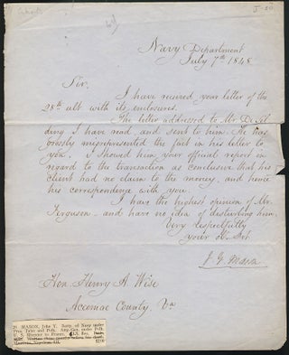 Item #28438 Signed Letter Addressed to the Honorable Henry A. Wise of Virginia. Navy Department,...