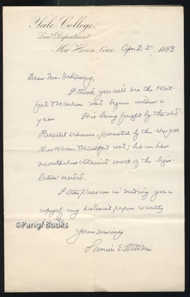 Item #28449 Autograph Letter Signed Regarding the Hartford & Harlem Railroad. Simeon Eben Baldwin