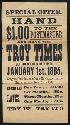 Item #28451 Advertisement Flyer for The Troy Times. State of New York - City of Troy