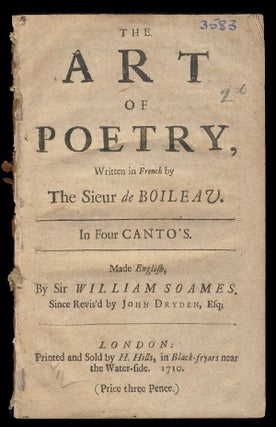Item #28461 The Art of Poetry, Written in French by the Sieur de Boileau. In Four Canto's....