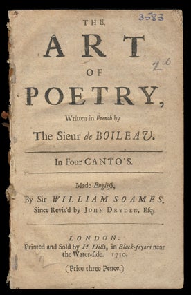 Item #28461 The Art of Poetry, Written in French by the Sieur de Boileau. In Four Canto's. Made...