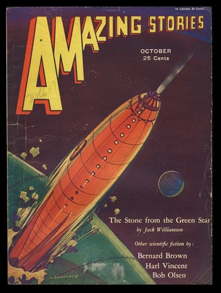 Item #29442 The Stone from the Green Star Part I in Amazing Stories October 1931. Jack Williamson