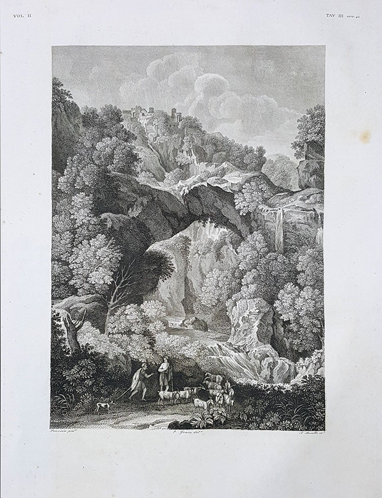 Item #30255 Paese. Etching from a Painting by Gaspard Dughet also Known as Gaspard Poussin. Tito Boselli, Enrico Gonin.