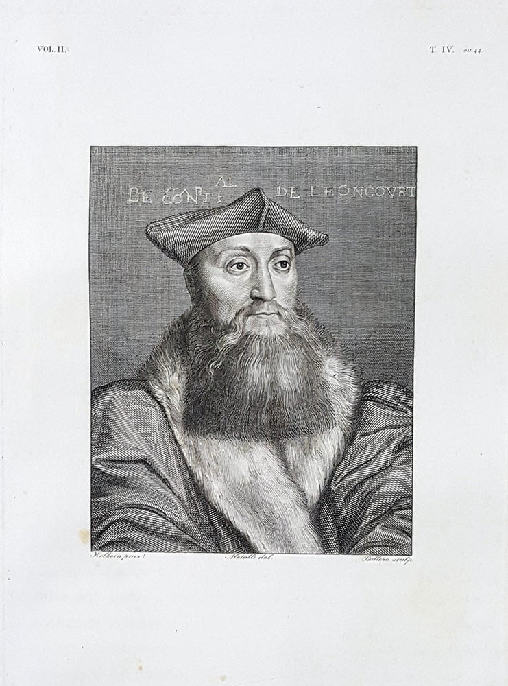 Item #30256 Il cardinale Roberto di Lenoncourt. Etching from a Painting by Hans Holbein. Giovanni Ballero, Lorenzo Metalli.
