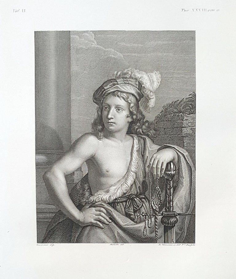 Item #30277 Davide vincitore di Golia. Etching from a Painting by Francesco Barbieri (Guercino). D. Chiossone, Lorenzo Metalli.