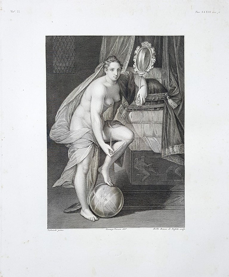 Item #30286 La geometria. Etching from a Painting by Francesco de Rossi (Salviati). Vincenzo Della Bruna, Antonio Perfetti, Lorenzo Ceresa.