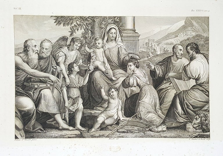 Item #30290 La Vergine col Bambino. Etching from a Painting by Jacopo Palma il Seniore. Gerolamo Nardini, Paolo Toschi, Lorenzo Metalli.