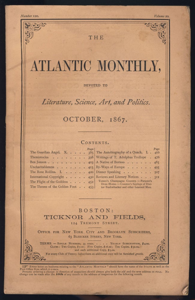 Item #30589 International Copyright in The Atlantic Monthly October 1867. James Parton.
