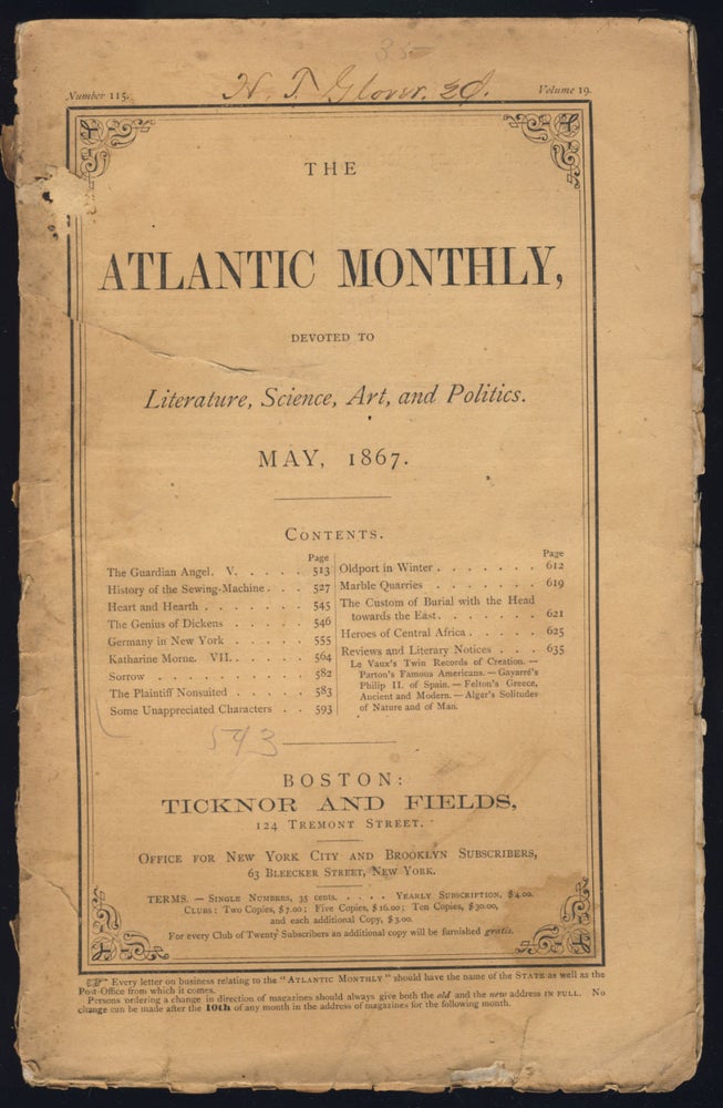 Item #30591 The Atlantic Monthly May 1867. James T. Fields.