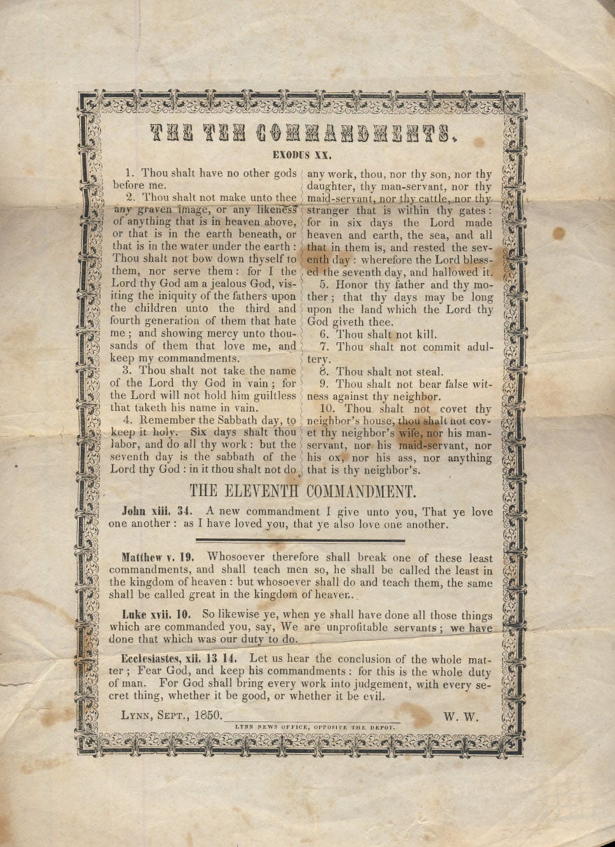 [King's Lynn - Norfolk - England - Broadside] - The Ten Commandments Printed Broadside