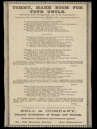 Item #30876 Tommy, Make Room for Your Uncle. Broadside Ballads - California - T. S. Lonsdale