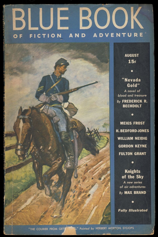 Item #30932 The Flaming Finish in The Blue Book Magazine August 1938. Max Brand, Frederick Faust.