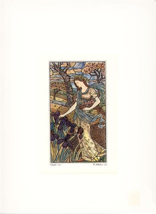 Stained Glass Window Art Nouveau Lithograph.
