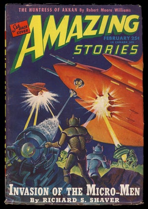 Item #31416 Invasion of the Micro-Men in Amazing Stories February 1946. Richard S. Shaver