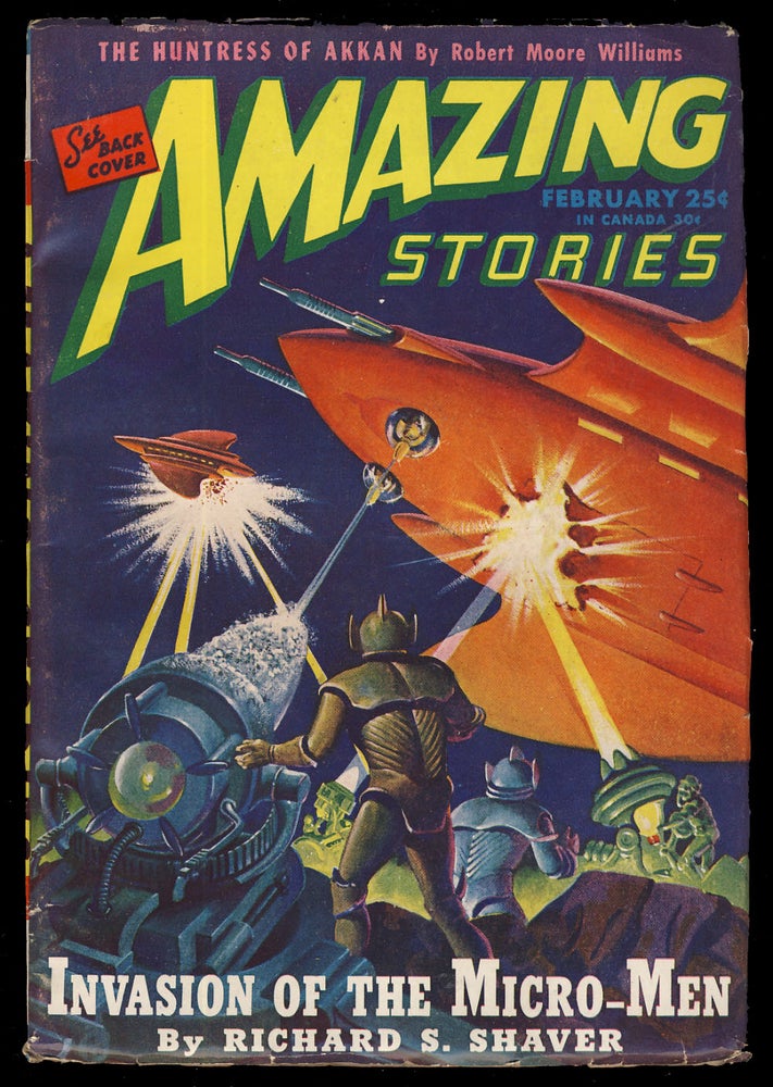 Item #31416 Invasion of the Micro-Men in Amazing Stories February 1946. Richard S. Shaver.