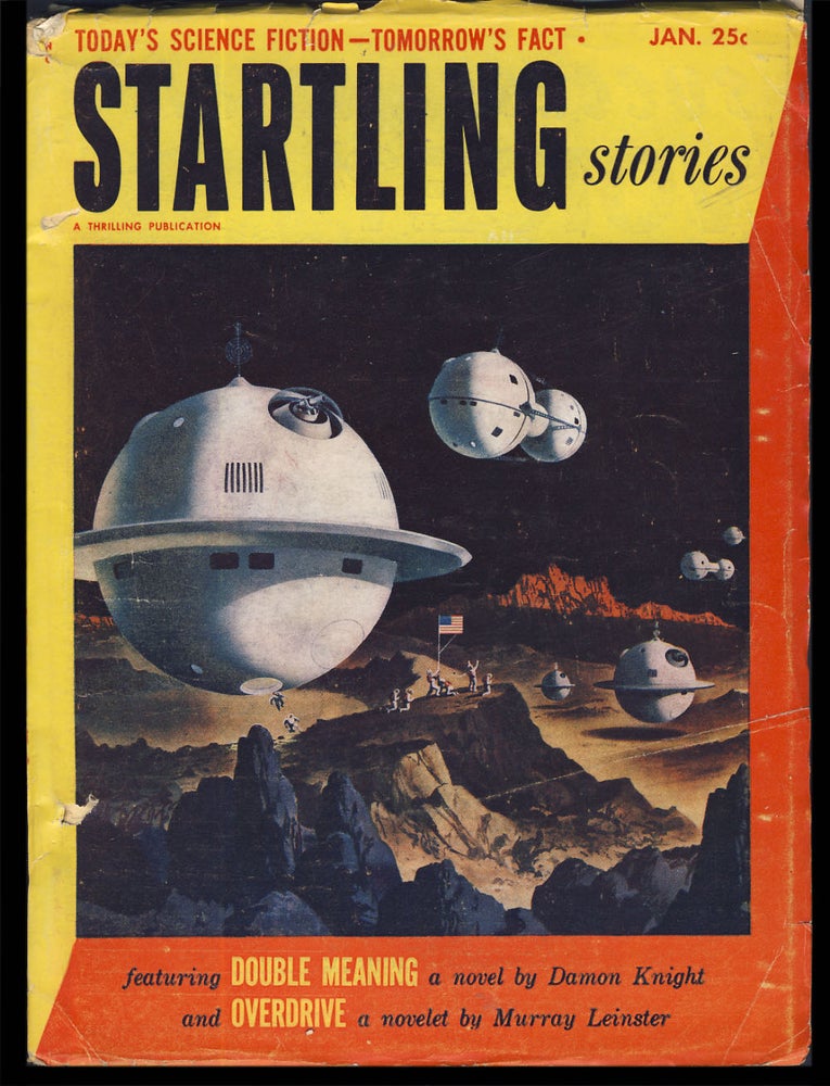 Item #31560 Button, Button in Startling Stories January 1953. Isaac Asimov.