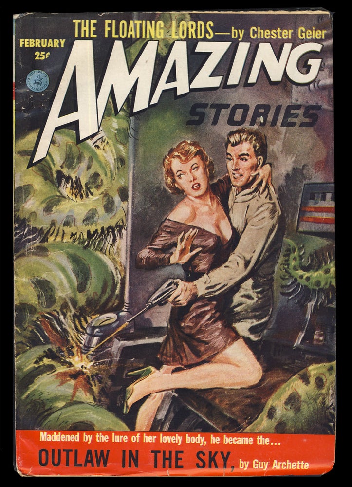 Item #31600 Outlaw in the Sky in Amazing Stories February 1953. Guy Archette.