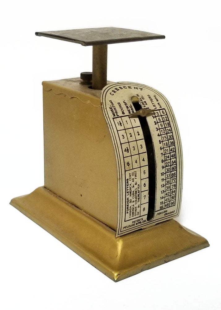 Item #32089 1903 Pelouze Crescent Postal Scale in Box. Pelouze.