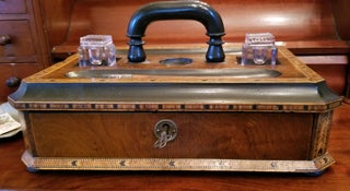 Item #32450 Antique Portable Writing Desk with Glass Inkwells. Vintage Writing Desks