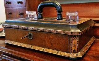 Antique Portable Writing Desk with Glass Inkwells.