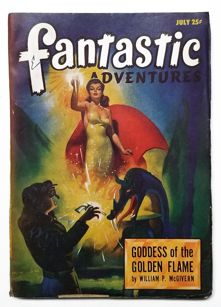 Item #32544 Goddess of the Golden Flame in Fantastic Adventures July 1947. William P. McGivern.