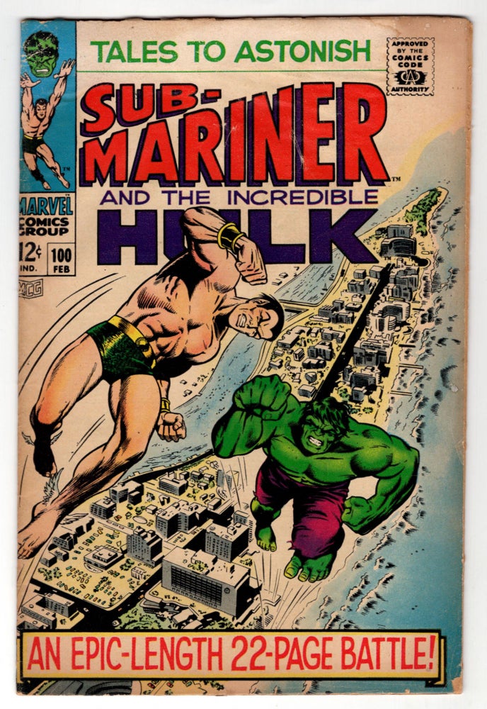 Item #32955 Tales to Astonish #100. (Featuring Sub-Mariner and the Incredible Hulk). Stan Lee, Marie Severin.