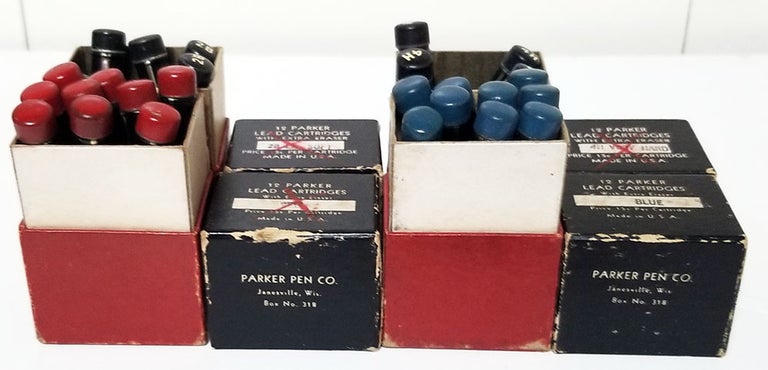 Item #32974 Set of 27 Vintage Parker Mechanical Pencil Lead Cartridges in the Original Containers and Boxes. Parker.