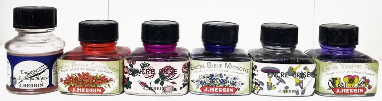 Item #33023 Six Vintage J. Herbin Inks in Bottle. J. Herbin.