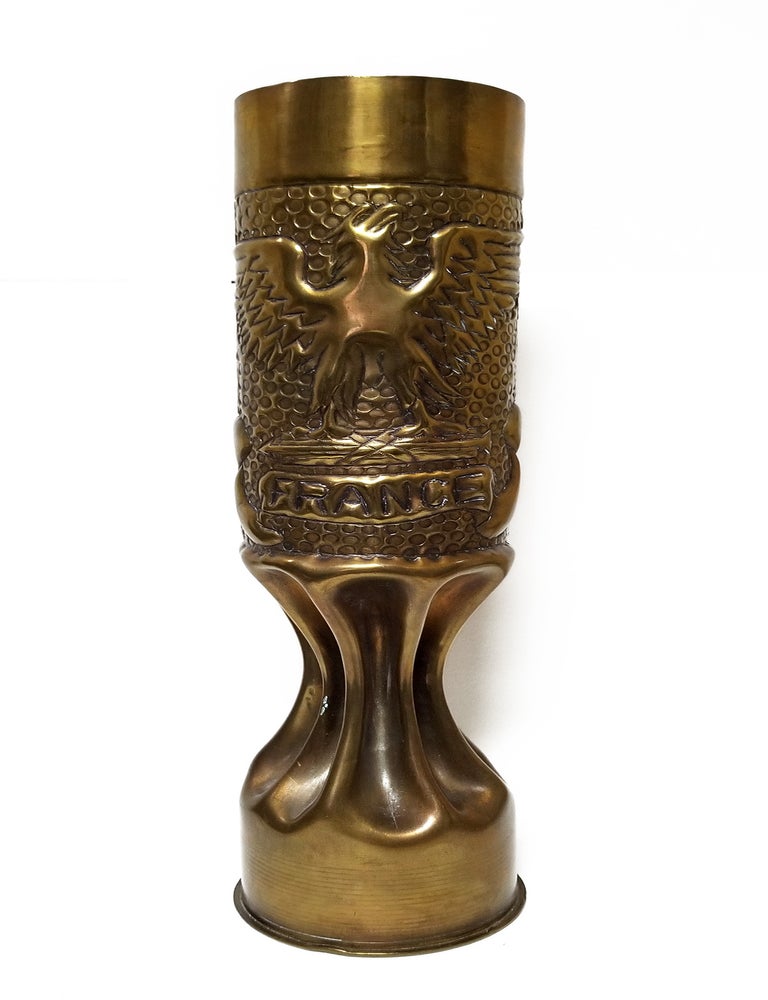 Decorative French Artillery 75mm Shell Case with Floral Motifs. Reims