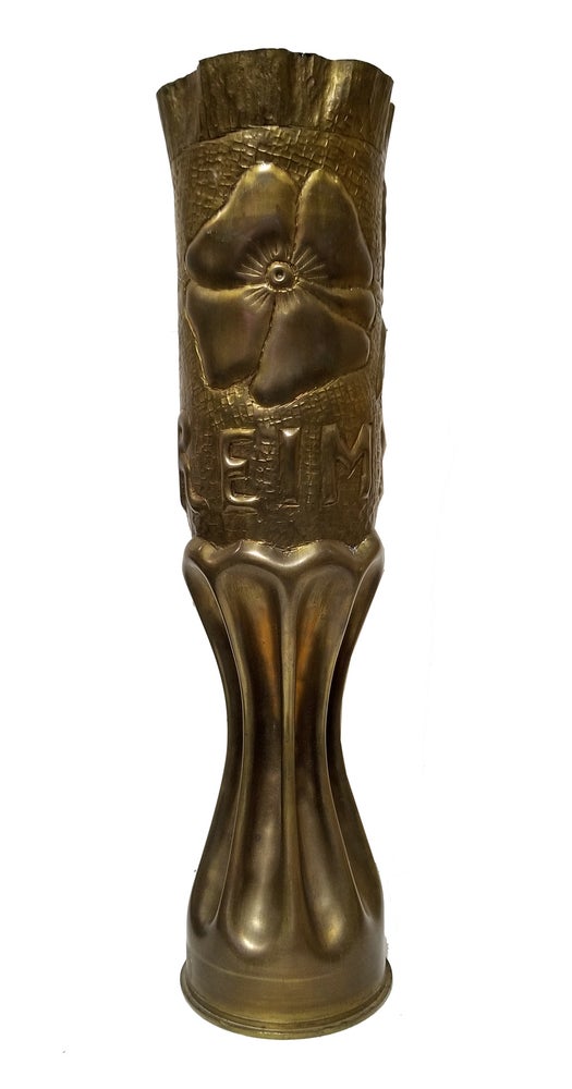 Item #33145 Decorative French Artillery 75mm Shell Case with Floral Motifs. (Reims). WW I. Trench Art.
