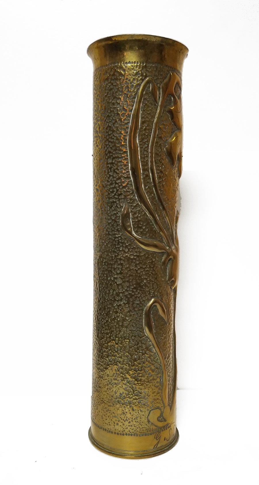 Decorative French Artillery 75mm Shell Case with Raised Floral Motif