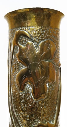 Decorative French Artillery 75mm Shell Case with Raised Floral Motif.