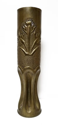 Item #33149 Decorative French Artillery 75mm Shell Case with Raised Floral Motif. WW I. Trench Art