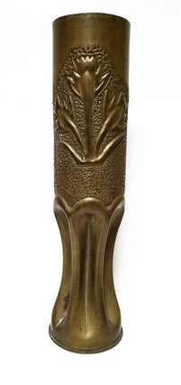 Decorative French Artillery 75mm Shell Case with Raised Floral Motif.