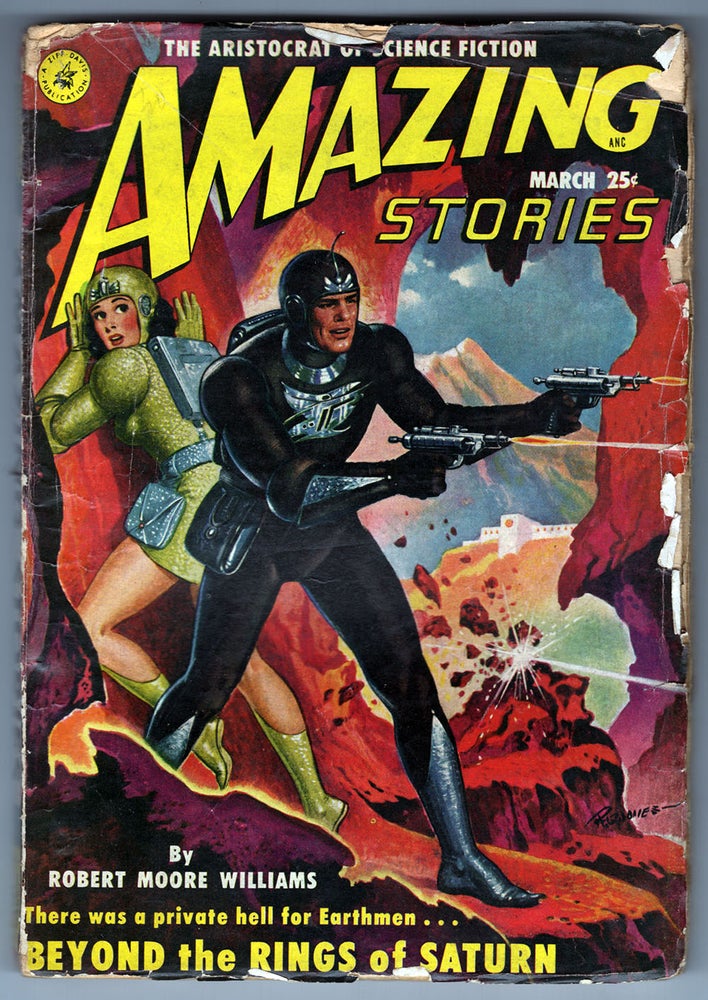 Item #33641 Beyond the Rings of Saturn in Amazing Stories March 1951. Robert Moore Williams.