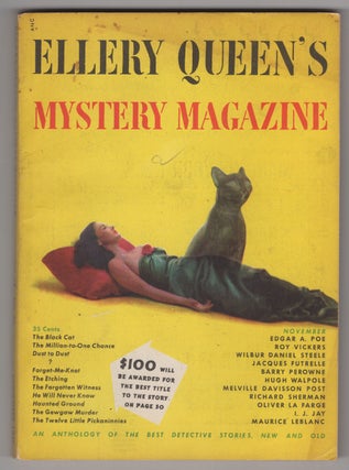 Item #33804 The Black Cat in Ellery Queen's Mystery Magazine November 1949. Edgar Allan Poe