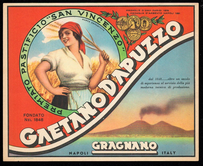 Item #34002 Vintage Francesco D'Apuzzo Pasta Label. Italy - Gragnano - Pasta Crate Labels.