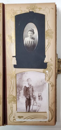 Antique Victorian Celluloid Photo Album with Forty-Four Cabinet Photos.