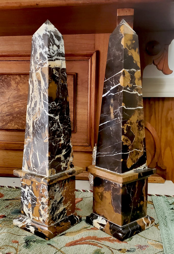 Item #34818 Vintage Italian Marble Obelisks. Italian Marble Decorative Items.