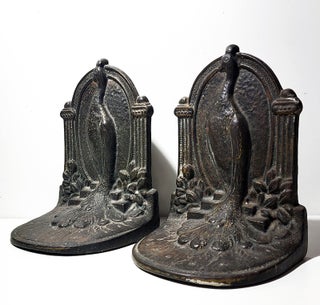 Vintage Cast Iron Art Nouveau Peacock Bookends.