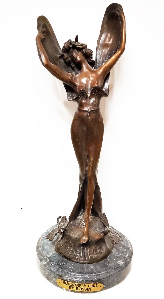 Item #34849 Vintage Dragonfly Girl Art Nouveau Bronze Statue. Paul Lucien Bessin.