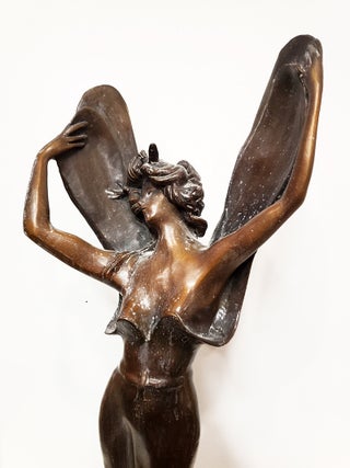 Vintage Dragonfly Girl Art Nouveau Bronze Statue.