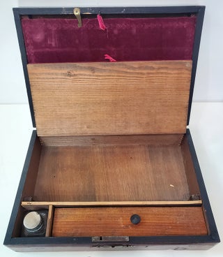 Antique Portable Writing Desk/Box with Glass Inkwell.